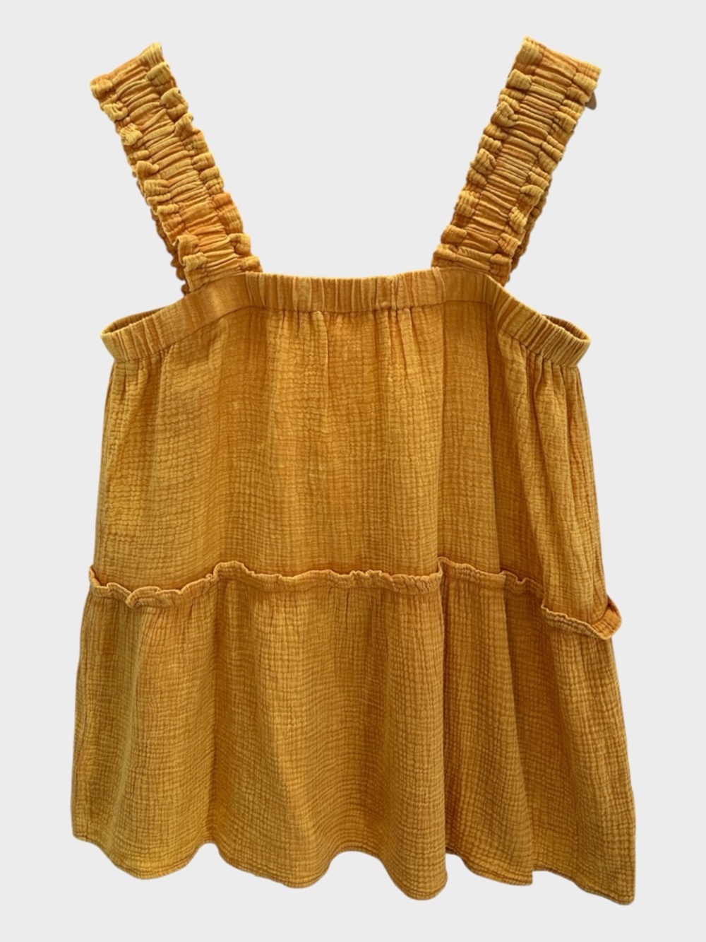 Oddi Gauze Cotton Tiered Tank Boho Cottage Prairie Babydoll Mustard Gold 2XL